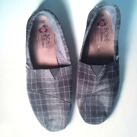 BOBS For Sketchers Grey Plaid Shoes - Picture 3 of 9